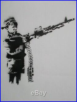 Banksy Crayon Shooter , Peinture au Pochoir sur Toile, Dismaland Souvenir