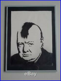 Banksy Winston Churchill , Peinture au Pochoir sur Toile, Dismaland Souvenir