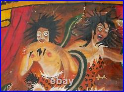 Banniere Originale de Freak Show peinte sur Toile, Art Forain, Cirque Sideshow