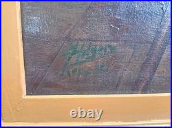 Beau Ancien Tableau À L'huile Sur Toile Signé In der Wirtschaft