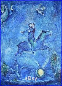Beau Tableau HST les amoureux d'après Marc Chagall Expressionnisme signé XXème