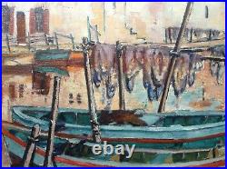 Beau Tableau Marine Barques sur le Canal Saint Sebastien à Martigues Huile signé