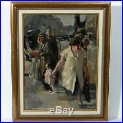 Beau Tableau Scène De Rue Huile Sur Toile 1940. Peinture ancienne