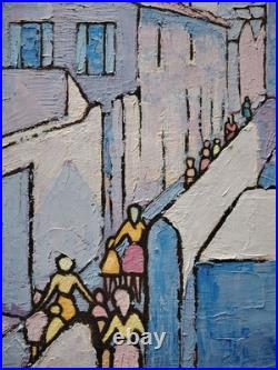 Belle Huile Sur Toile Au Couteau Scène De Vie Au Village Année 60