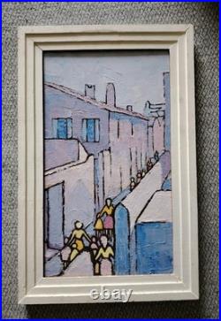 Belle Huile Sur Toile Au Couteau Scène De Vie Au Village Année 60