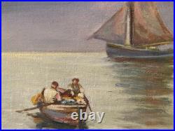 Belle Peinture 1950 Barque Pêche Huile Sur Toile Impressionnisme Fauve Ancien