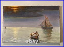 Belle Peinture 1950 Barque Pêche Huile Sur Toile Impressionnisme Fauve Ancien