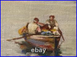 Belle Peinture 1950 Barque Pêche Huile Sur Toile Impressionnisme Fauve Ancien