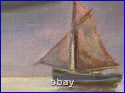Belle Peinture 1950 Barque Pêche Huile Sur Toile Impressionnisme Fauve Ancien