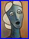 Belle Peinture Femme portrait Huile sur toile Cubiste 1970 cubisme a identifier