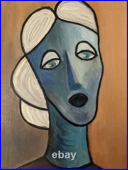 Belle Peinture Femme portrait Huile sur toile Cubiste 1970 cubisme a identifier