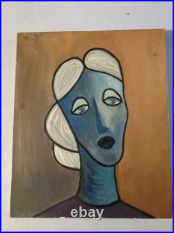 Belle Peinture Femme portrait Huile sur toile Cubiste 1970 cubisme a identifier