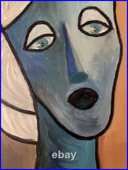 Belle Peinture Femme portrait Huile sur toile Cubiste 1970 cubisme a identifier