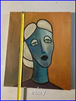 Belle Peinture Femme portrait Huile sur toile Cubiste 1970 cubisme a identifier