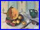 Belle Peinture Huile Sur Toile 1960 nature morte poire fruit Melon Pomme Pipe