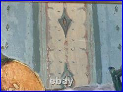 Belle Peinture Huile Sur Toile 1960 nature morte poire fruit Melon Pomme Pipe