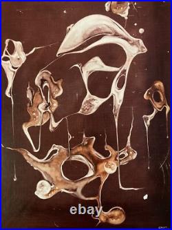 Belle Peinture Huile Sur Toile Abstrait Signé Graff Hst Abstraction Art 1960