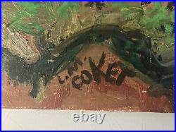 Belle Peinture Huile Toile Paysage Abstrait Surréaliste Cocket 1960 Art Ancien