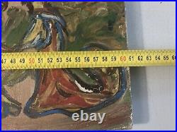 Belle Peinture Huile Toile Paysage Abstrait Surréaliste Cocket 1960 Art Ancien