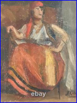 Belle Peinture Huile Toile femme portrait Italienne Italie 1900 Expressionniste