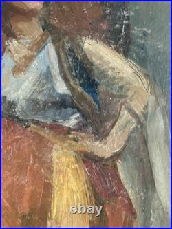 Belle Peinture Huile Toile femme portrait Italienne Italie 1900 Expressionniste