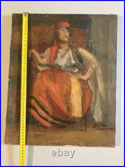 Belle Peinture Huile Toile femme portrait Italienne Italie 1900 Expressionniste