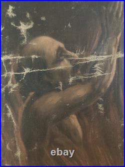 Belle Peinture Huile Toile portrait Homme Enfer Purgatoire Flamme Feu 1900 Art