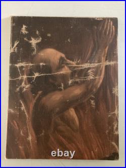 Belle Peinture Huile Toile portrait Homme Enfer Purgatoire Flamme Feu 1900 Art