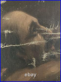 Belle Peinture Huile Toile portrait Homme Enfer Purgatoire Flamme Feu 1900 Art