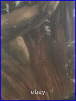 Belle Peinture Huile Toile portrait Homme Enfer Purgatoire Flamme Feu 1900 Art