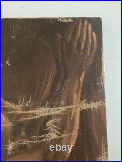 Belle Peinture Huile Toile portrait Homme Enfer Purgatoire Flamme Feu 1900 Art