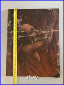Belle Peinture Huile Toile portrait Homme Enfer Purgatoire Flamme Feu 1900 Art