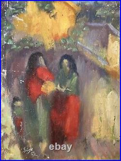 Belle peinture Huile Sur Toile Femme Aux En Provence 1950 art Ancien Signé XXe