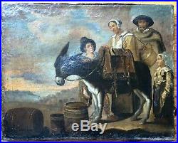 Belle peinture huile toile Ecole Hollandaise laitière XVIIIe 18TH Scène paysanne