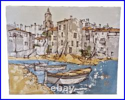 Bernard Dufour (1922-2016) HST de la série Port de St Tropez 46 x 37,5 70