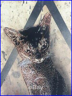C215 Original Cat painting on metal panel Very rare (like Banksy, Invader)