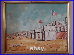 CABINES A VILLIERS SUR MER, signé Philippe EUGER 1967. ECOLE FRANCAISE