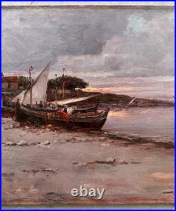 C. 1900+malfroy Charles Ou Henry+superbe Vue Sur Mer Au Crepuscule+scène Animée+