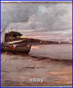 C. 1900+malfroy Charles Ou Henry+superbe Vue Sur Mer Au Crepuscule+scène Animée+