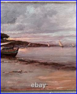 C. 1900+malfroy Charles Ou Henry+superbe Vue Sur Mer Au Crepuscule+scène Animée+