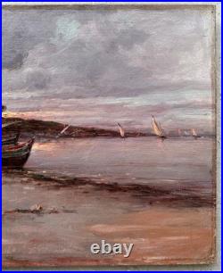 C. 1900+malfroy Charles Ou Henry+superbe Vue Sur Mer Au Crepuscule+scène Animée+