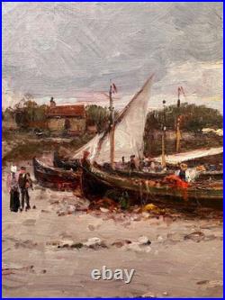 C. 1900+malfroy Charles Ou Henry+superbe Vue Sur Mer Au Crepuscule+scène Animée+