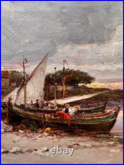 C. 1900+malfroy Charles Ou Henry+superbe Vue Sur Mer Au Crepuscule+scène Animée+