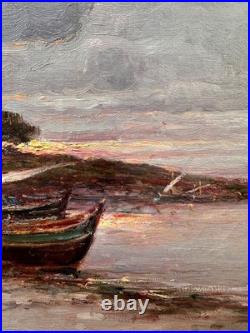 C. 1900+malfroy Charles Ou Henry+superbe Vue Sur Mer Au Crepuscule+scène Animée+