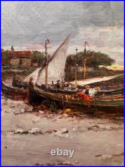 C. 1900+malfroy Charles Ou Henry+superbe Vue Sur Mer Au Crepuscule+scène Animée+