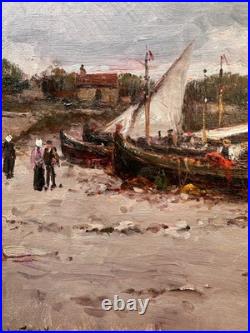 C. 1900+malfroy Charles Ou Henry+superbe Vue Sur Mer Au Crepuscule+scène Animée+