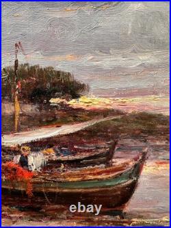 C. 1900+malfroy Charles Ou Henry+superbe Vue Sur Mer Au Crepuscule+scène Animée+