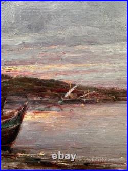 C. 1900+malfroy Charles Ou Henry+superbe Vue Sur Mer Au Crepuscule+scène Animée+