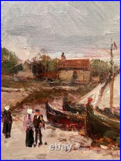 C. 1900+malfroy Charles Ou Henry+superbe Vue Sur Mer Au Crepuscule+scène Animée+