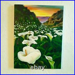 Calla, ORIGINAL Peinture acrylique sur toile, Champ de fleurs blanches